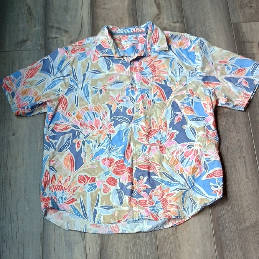 Tommy Bahama Tropical Floral Shirt - Blue, Red, Cream